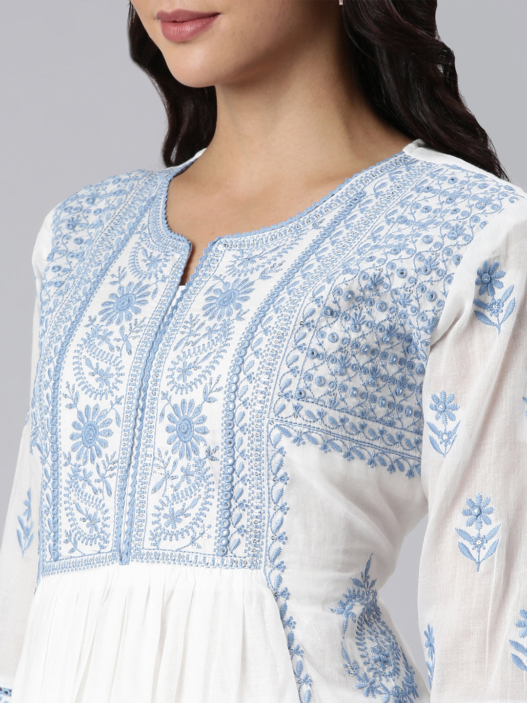 Neerus Blue panelled yoke design kurta suit set - detail view 2