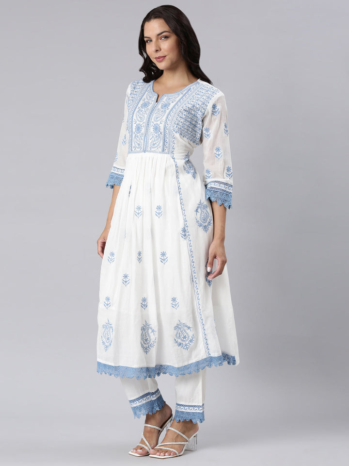 Neerus Blue panelled yoke design kurta suit set - back view