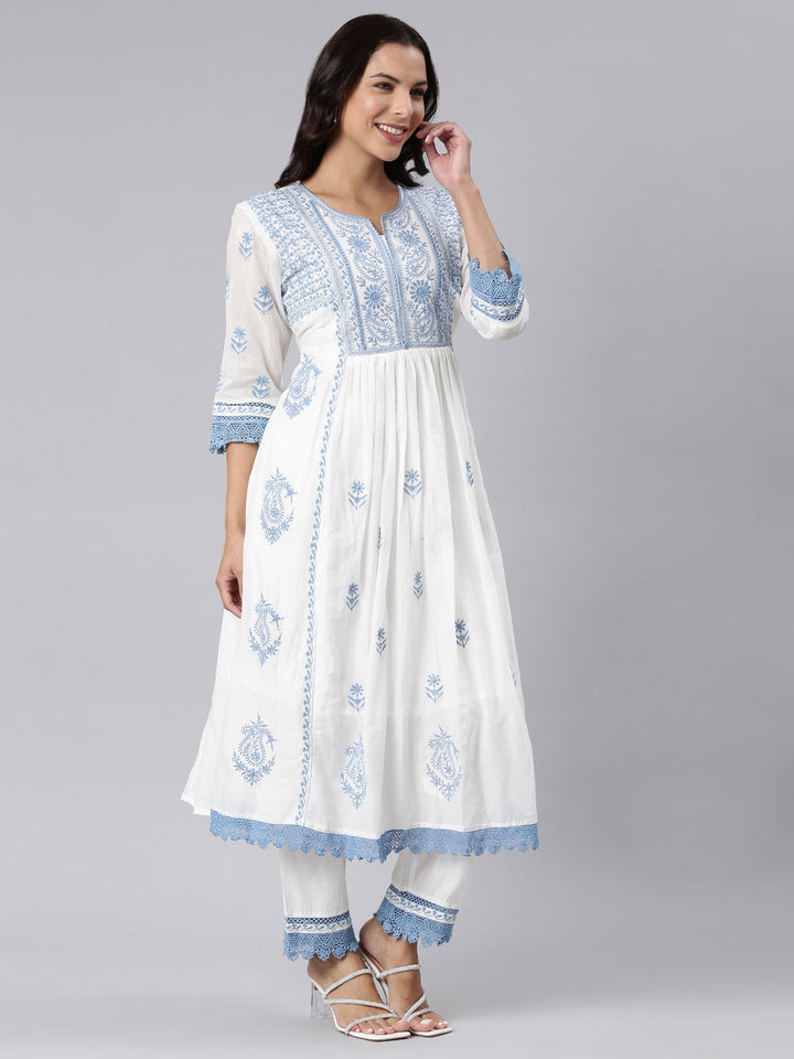 Neerus Blue panelled yoke design kurta suit set - side view
