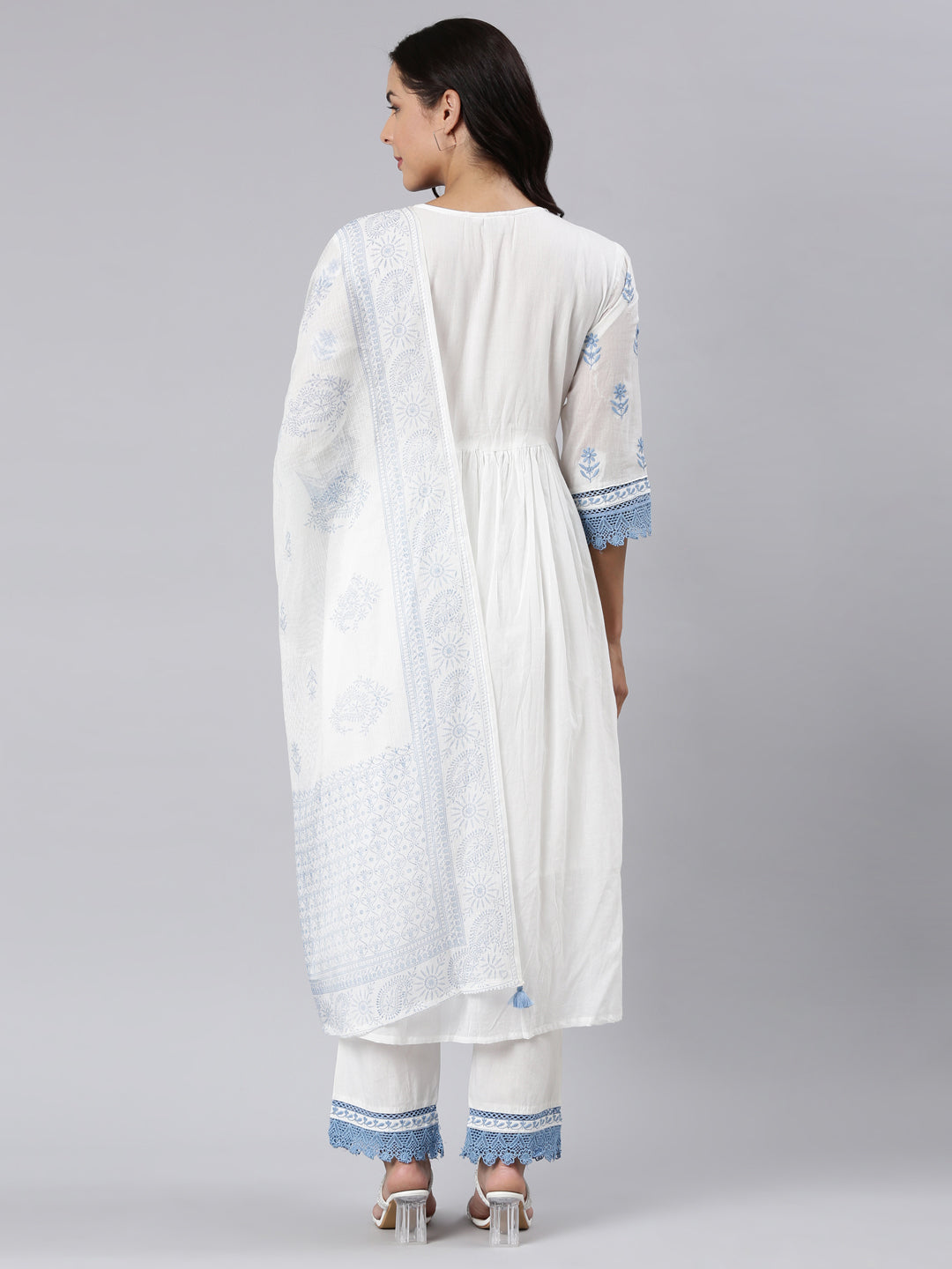 Neerus Blue panelled yoke design kurta suit set - detail view 1