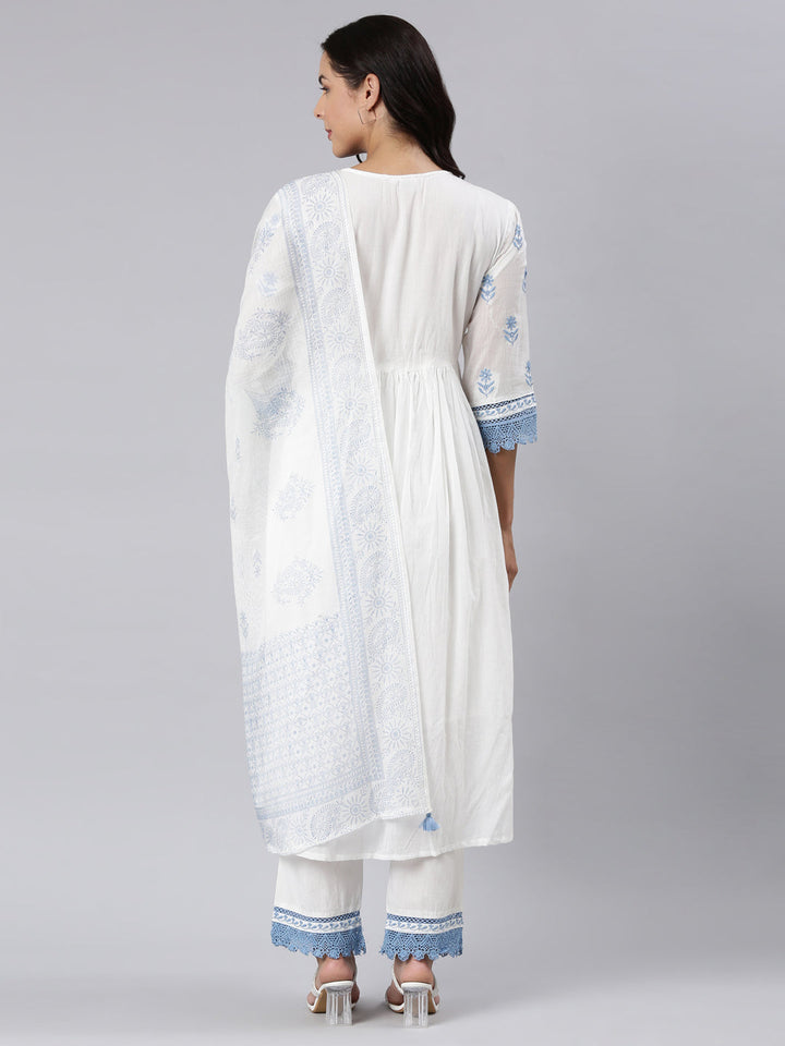 Neerus Blue panelled yoke design kurta suit set - detail view 1