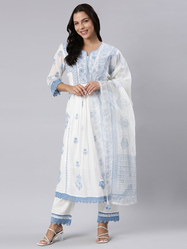 Neerus Blue panelled yoke design kurta suit set - detail view 3