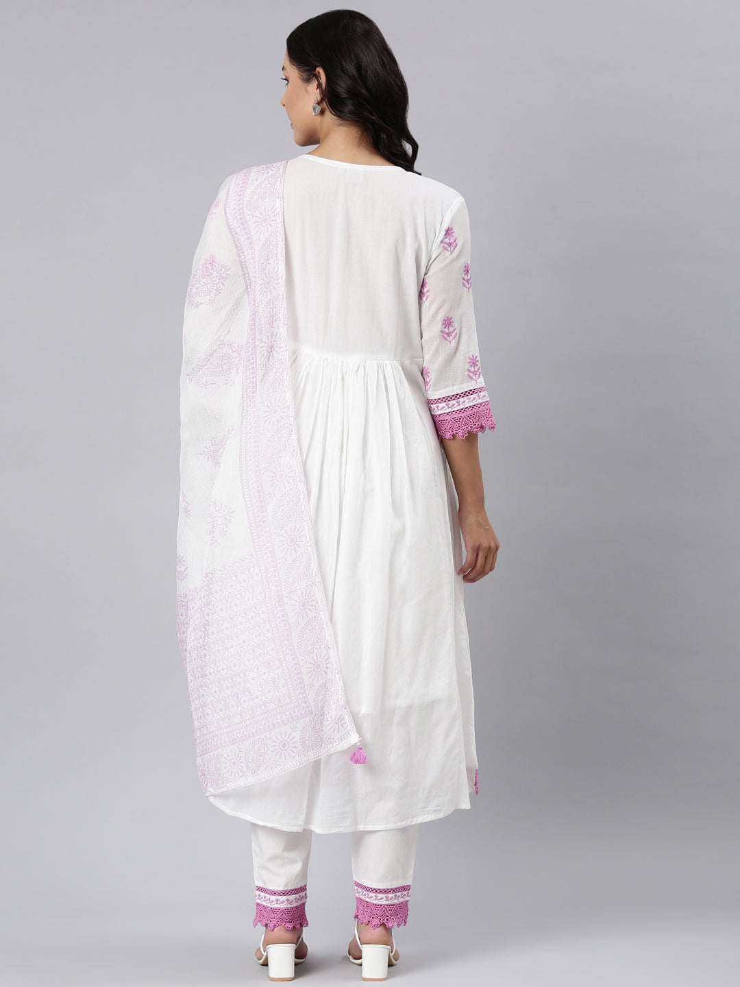 Neerus Purple georgette panelled straight suit set - detail view 1