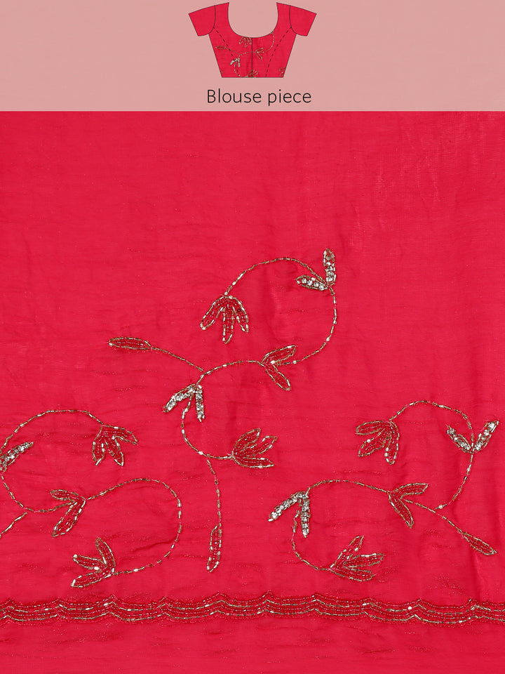 Rani pink Jimmy saree with cut dana & Swarovski hand embroidery