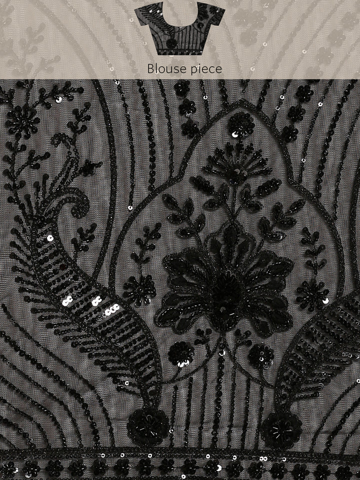 Black net saree with sequin heavy hand embroidery