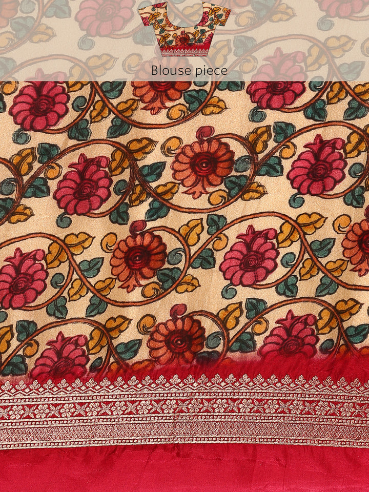 Green Banaras Silk Saree With Kalamkari Printed Border