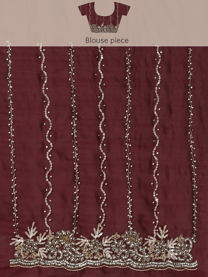 Maroon Swarovski & Cut Dana Hand Embroidered Saree