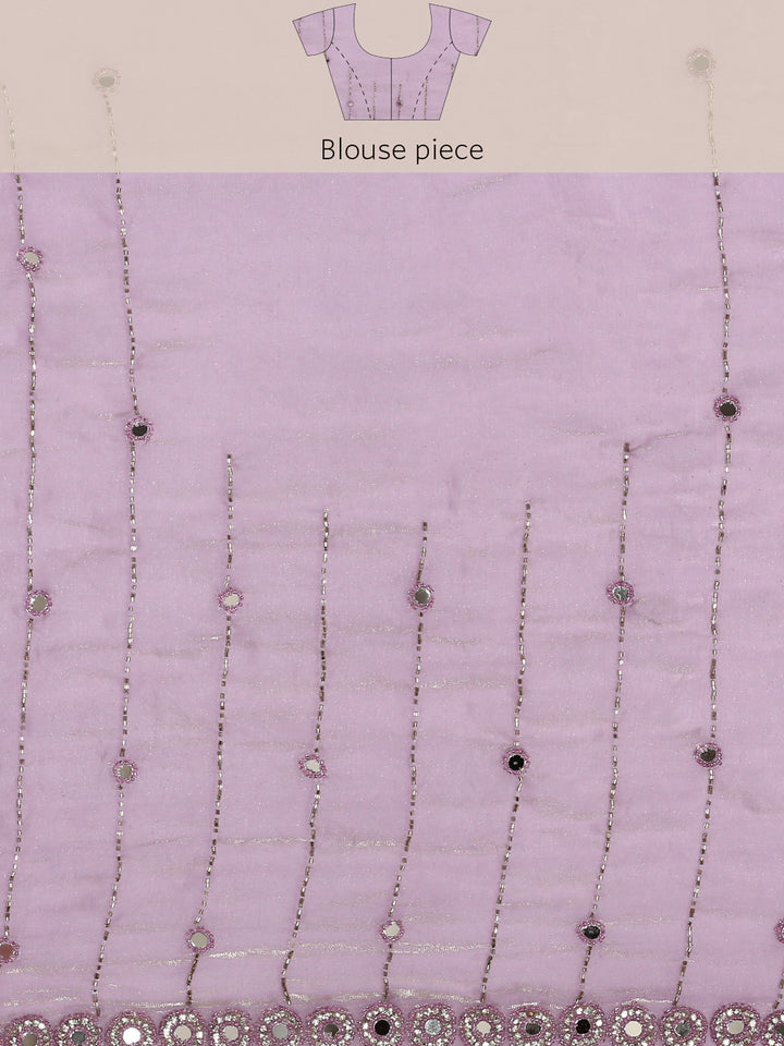 Lilac Jimmy tissue saree with mirror work hand embroidery