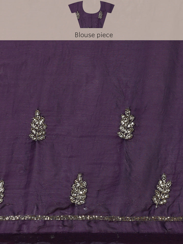 Wine Jimmy Sheer Satin Saree With Hand Embroidery Saree