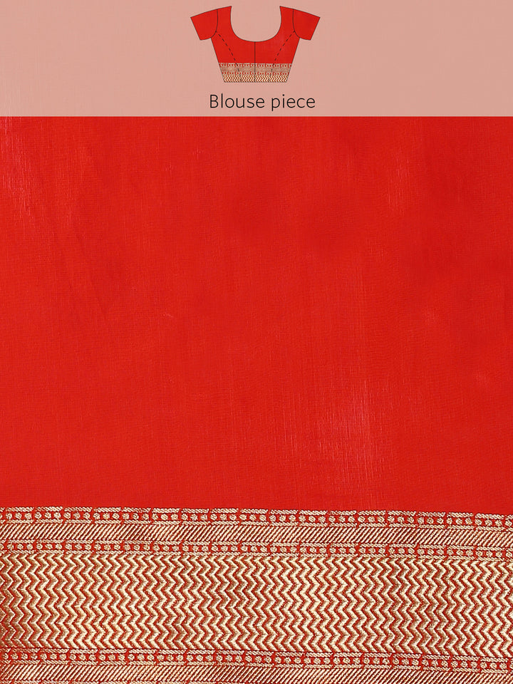 Red and gold silk saree with peacock booti pallu