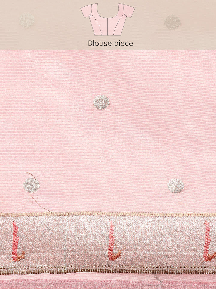 Baby pink banaras silk saree with Meena border and motifs