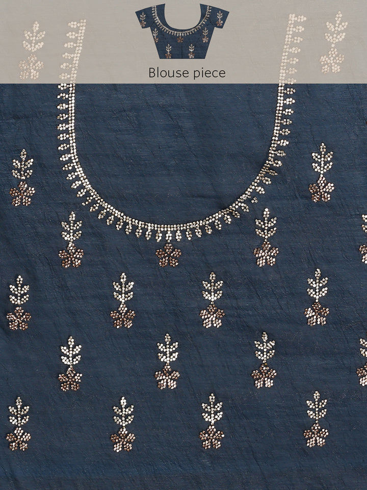 Royal blue jimmy tissue saree with Swarovski embroidery