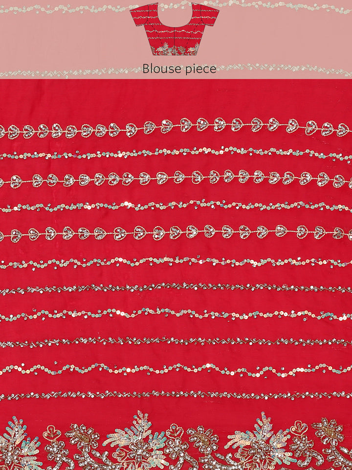 Red swarovski & Cut Dana embroidery saree