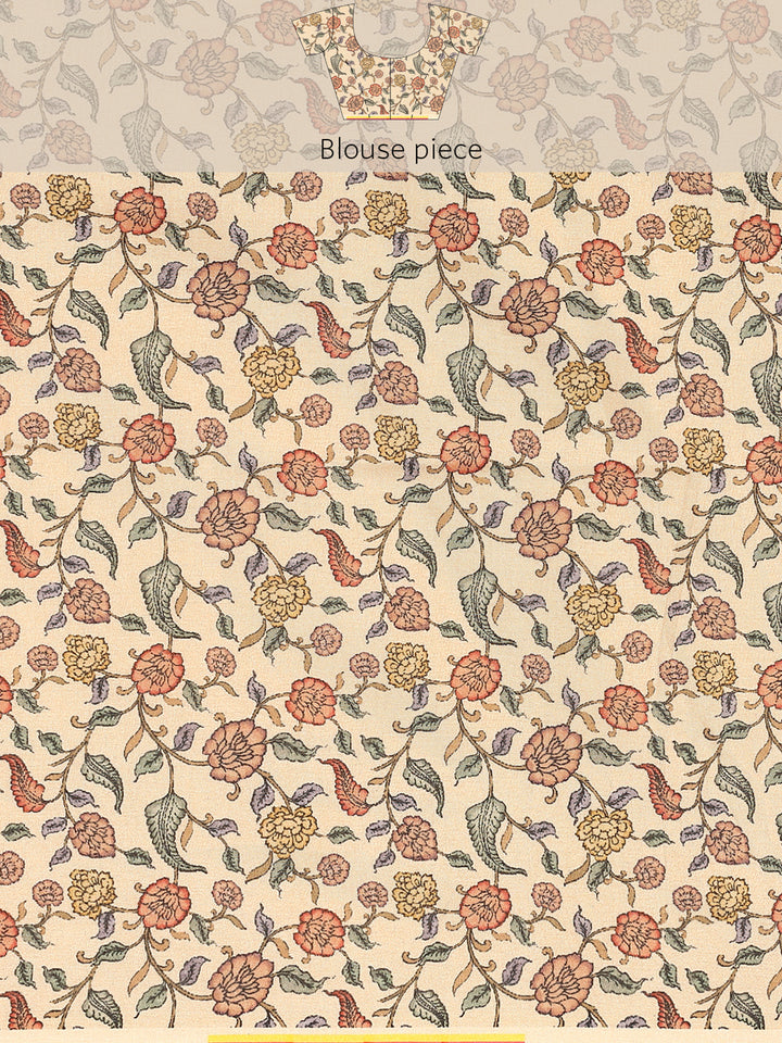 Mustard Kota Saree With Kalamkari Appliqué Work On Pallu