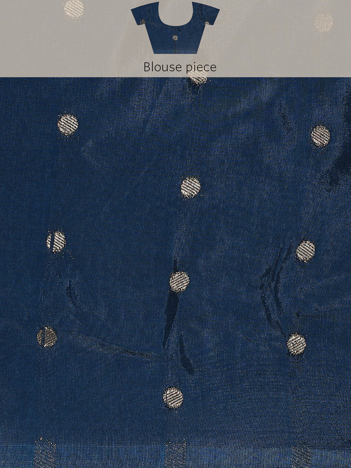 Navy Blue Mysore Crepe Saree With Zari Jaal Border