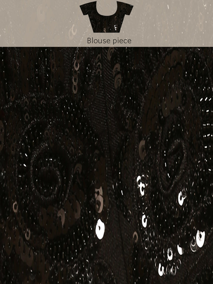 Black & White Satin Printed Saree With Hand Embroidery & Readymade Blouse