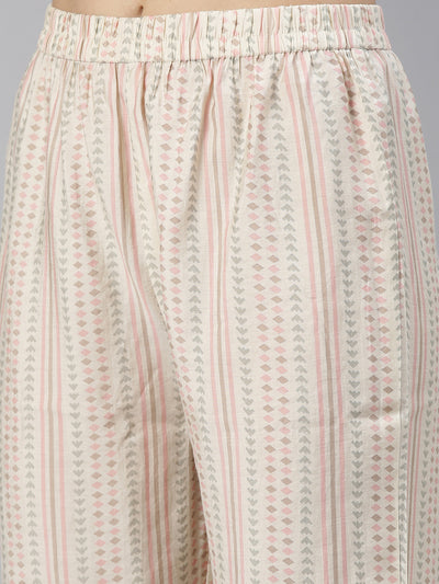 Neerus Women Pink Ethnic Motifs Printed Mirror Work Kurti with Trousers