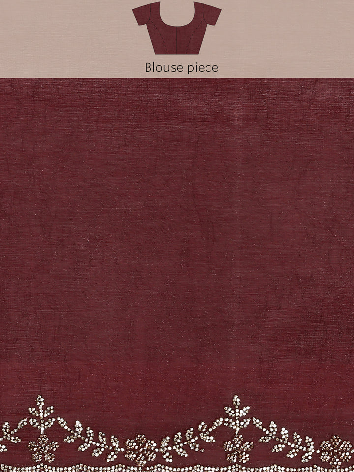 Red Jimmy Tissue Saree With Hand Embroidery