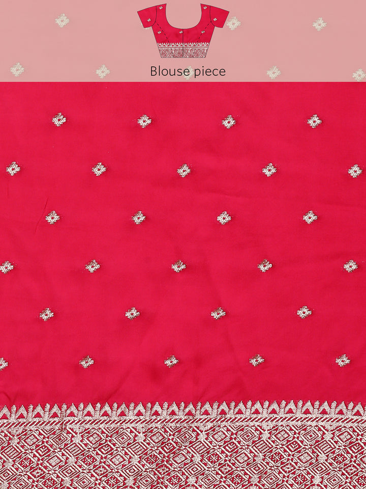 Pink banaras silk saree with silver motifs