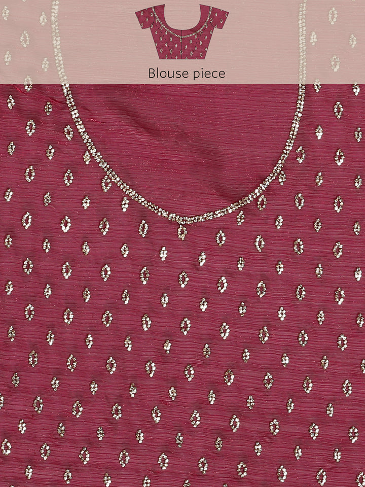 Mahroon jimmy tissue saree with cut Dana hand embroidery