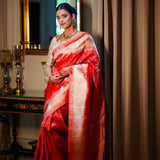 Neerus Red Pure Silk Saree with Blouse