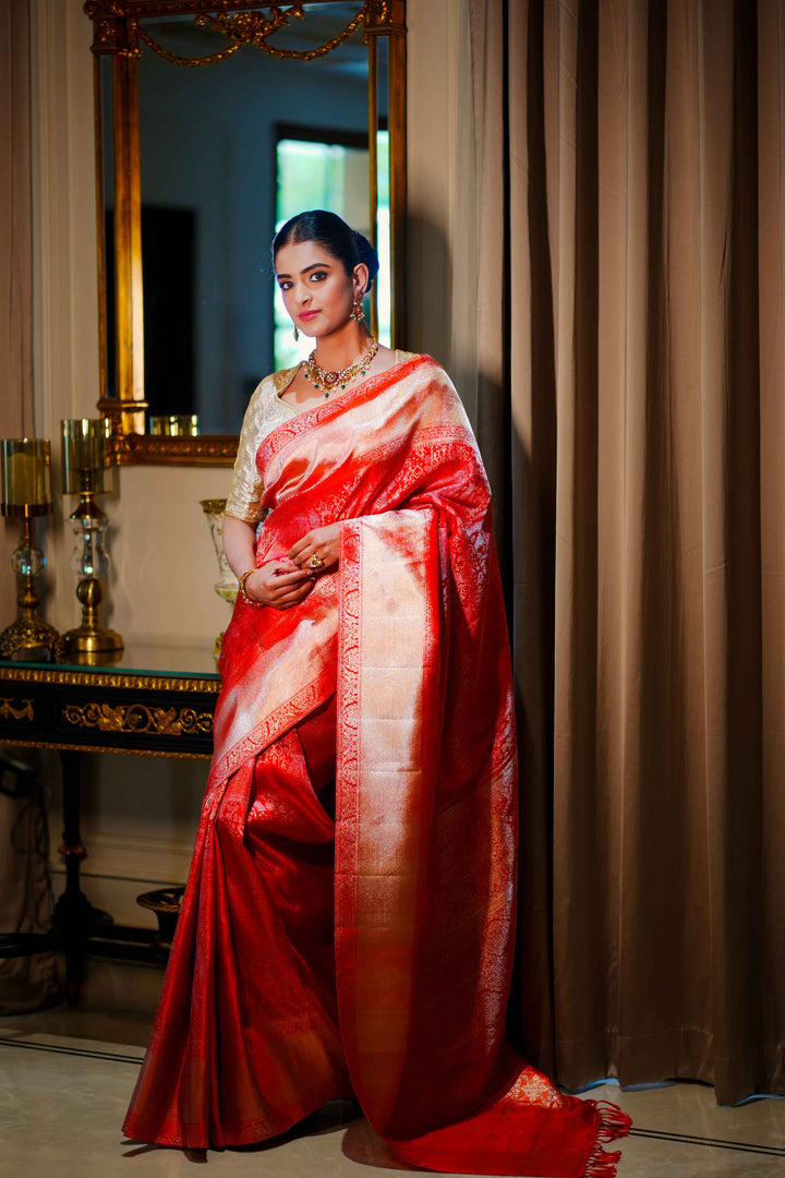 Neerus Red Pure Silk Saree with Blouse
