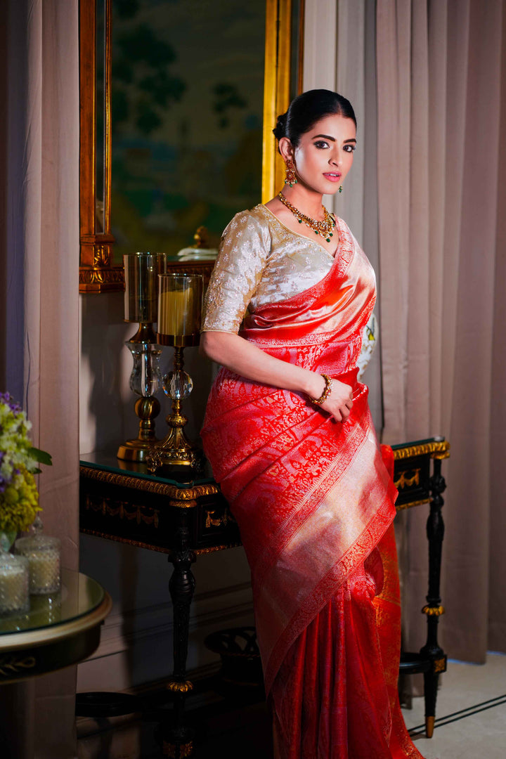 Neerus Red Pure Silk Saree with Blouse