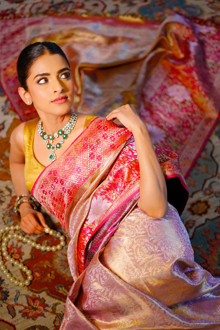 Neerus Gold Pure Silk Saree with Blouse