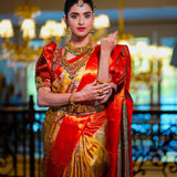 Neerus Gold Pure Silk Saree with Blouse