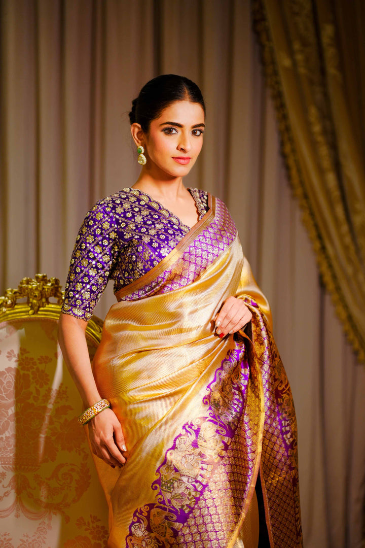 Neerus Lavender Pure Silk Saree with Blouse