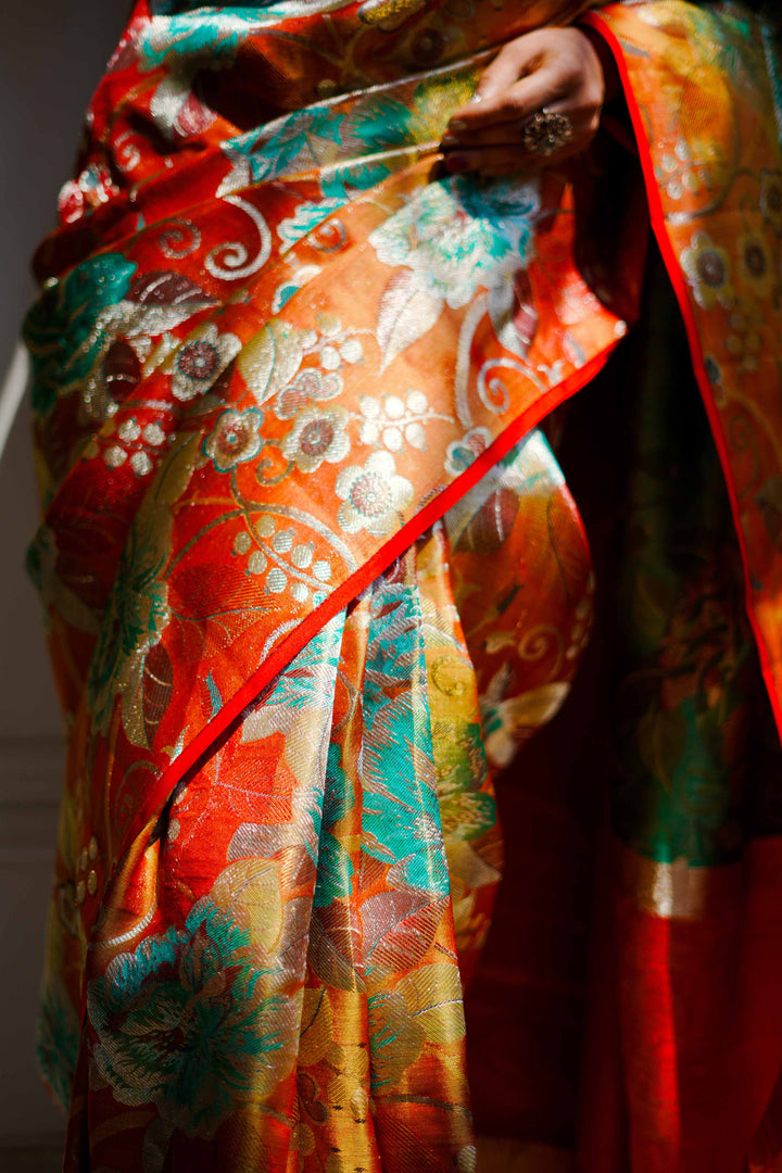 Neerus Rust Pure Silk Saree with Blouse