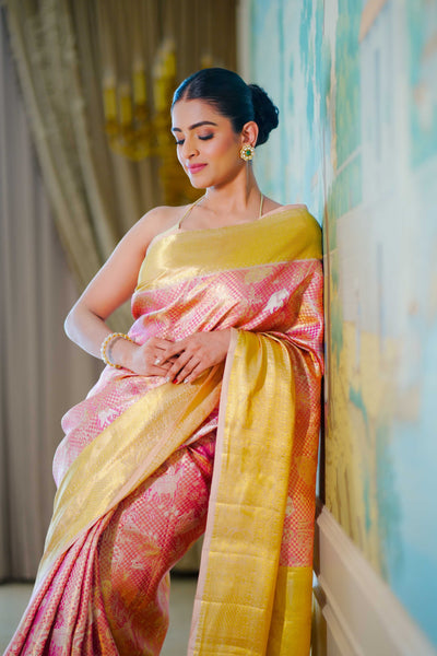 Neerus Golden Pink Pure Silk Saree with Blouse