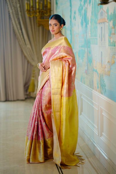 Neerus Golden Pink Pure Silk Saree with Blouse