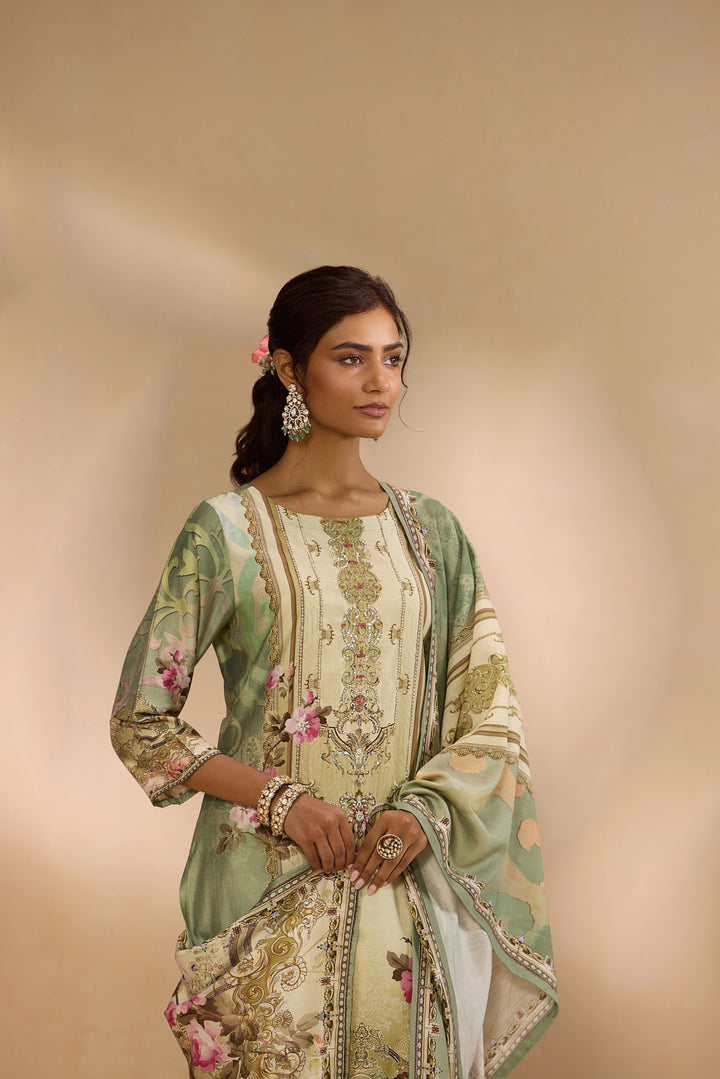 Pista Silk Ethnic Motif Printed Three Piece Set