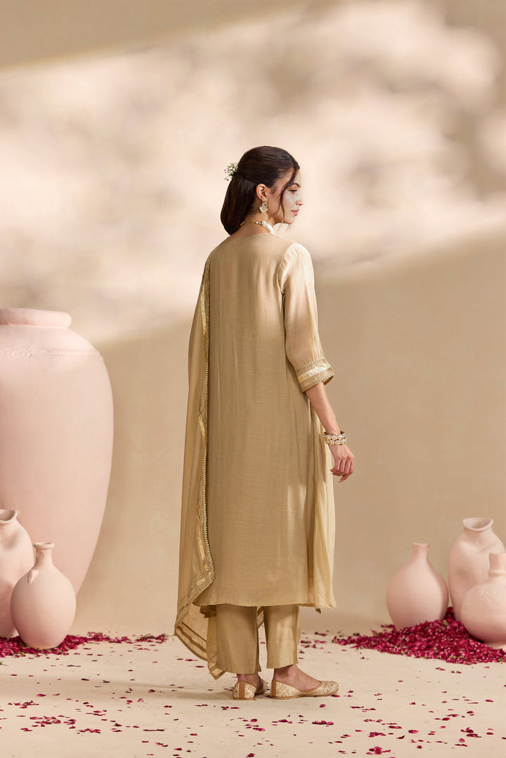 Rust Chanderi Zari Embroidered Three Piece Set