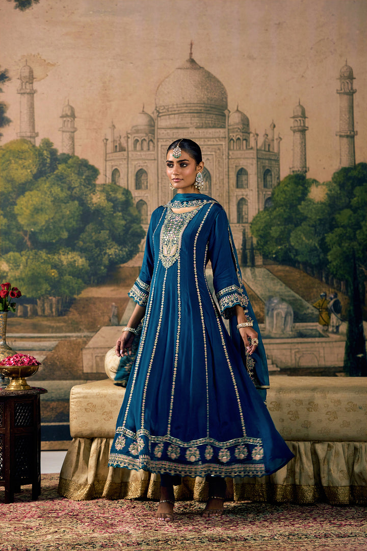 Rama Chinon Thread And Stone Embroidered Three Piece Set