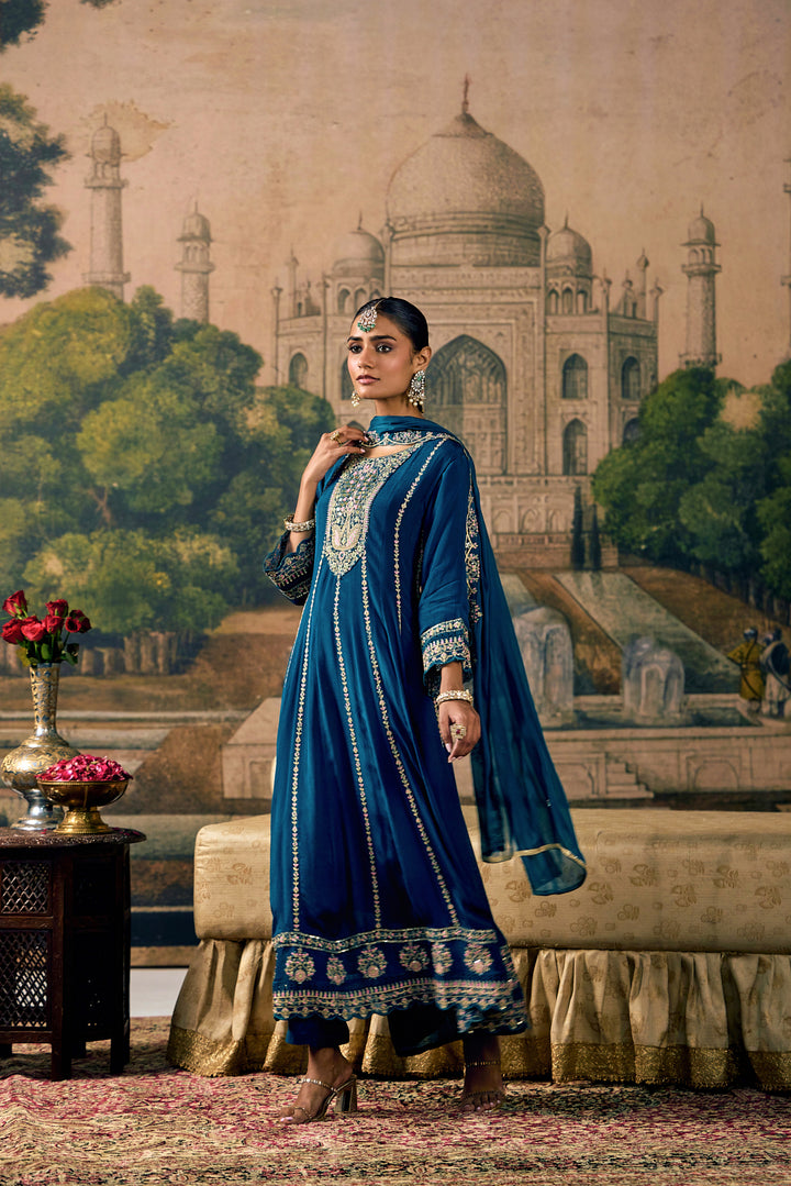 Rama Chinon Thread And Stone Embroidered Three Piece Set