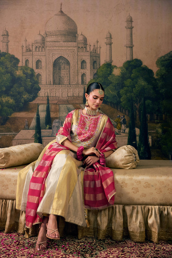 Rani Pink Tissue Solid With Patola Printed Three Piece Set