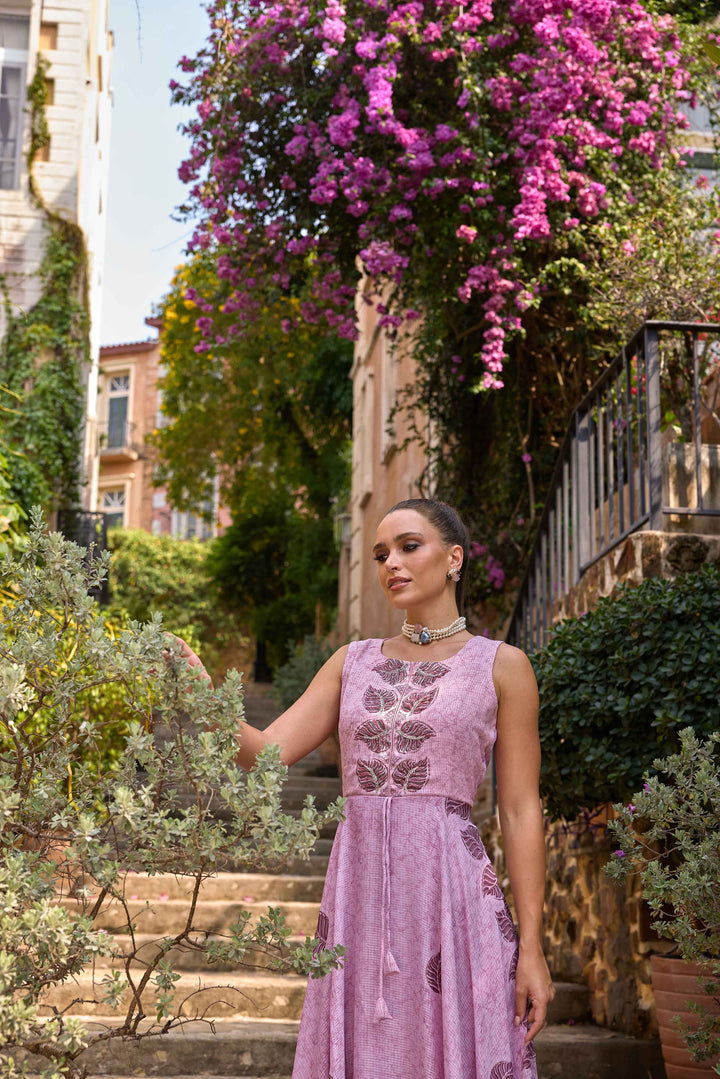 Neerus Pink Casual Maxi Printed Dresses