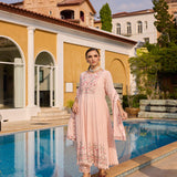 Neerus Pink Embroidered Anarkali Kurta and Trousers With Dupatta