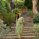 Neerus Green Printed Straight Kurta and Trousers