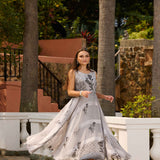 Neerus Grey Casual Maxi Printed Dresses