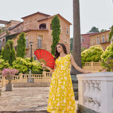 Neerus Yellow Casual Maxi Floral Dresses