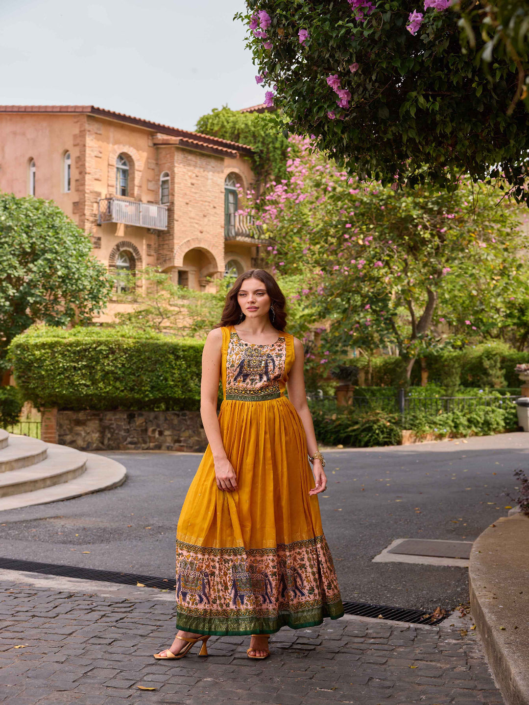 Neerus Gold Solid Maxi Dress for Casual Festive Women  Neerus India