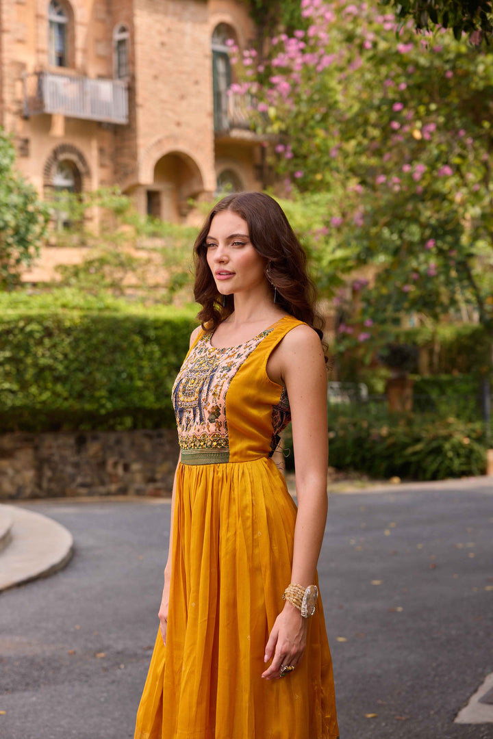 Neerus Gold Casual Maxi Solid Dresses