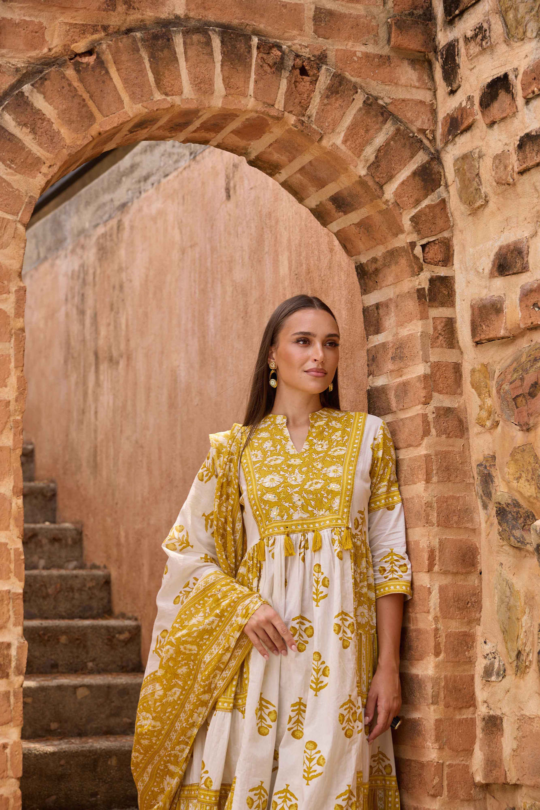 Neerus M Green Printed Anarkali Kurta and Trousers With Dupatta
