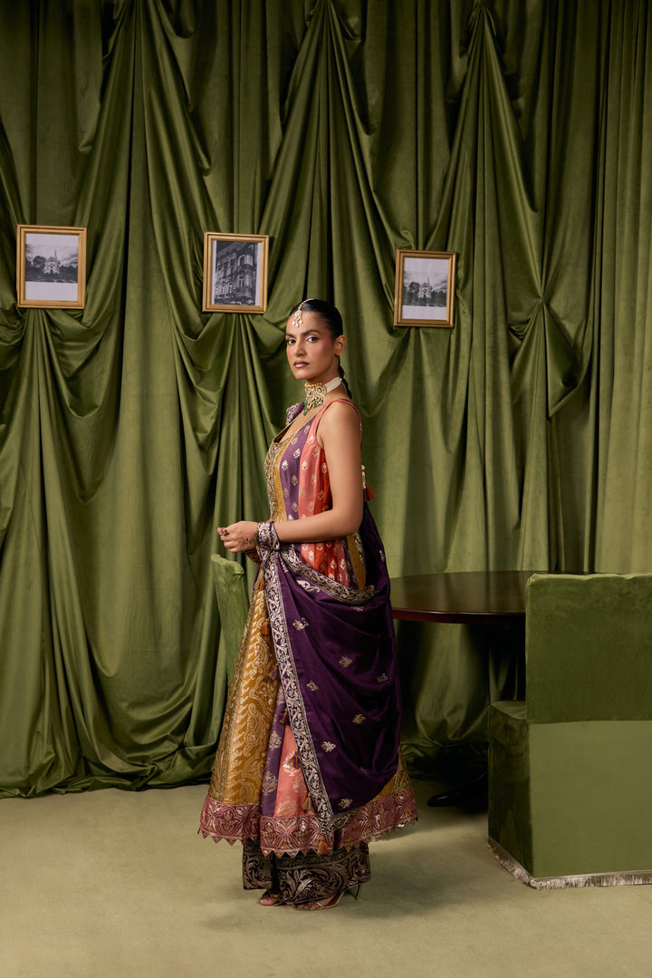 Purple Silk Ethnic Printed Three Piece Set