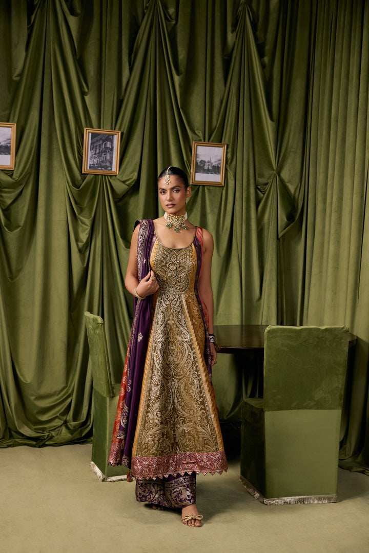 Purple Silk Ethnic Printed Three Piece Set