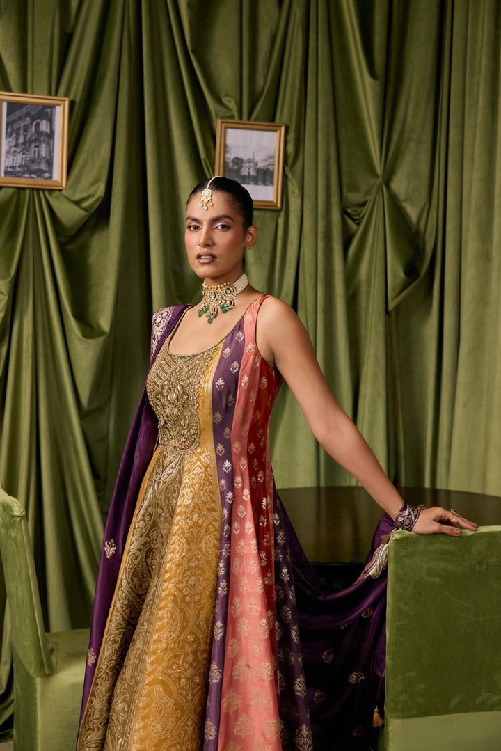 Purple Silk Ethnic Printed Three Piece Set