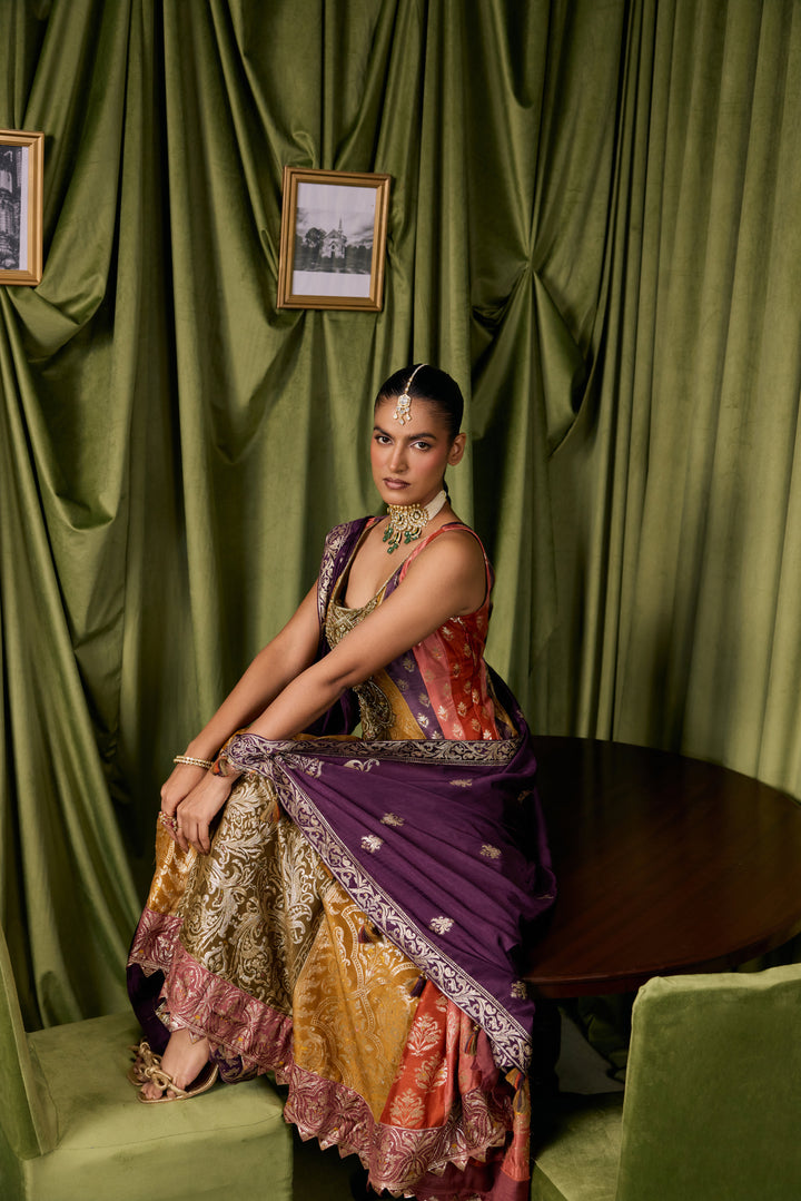 Purple Silk Ethnic Printed Three Piece Set